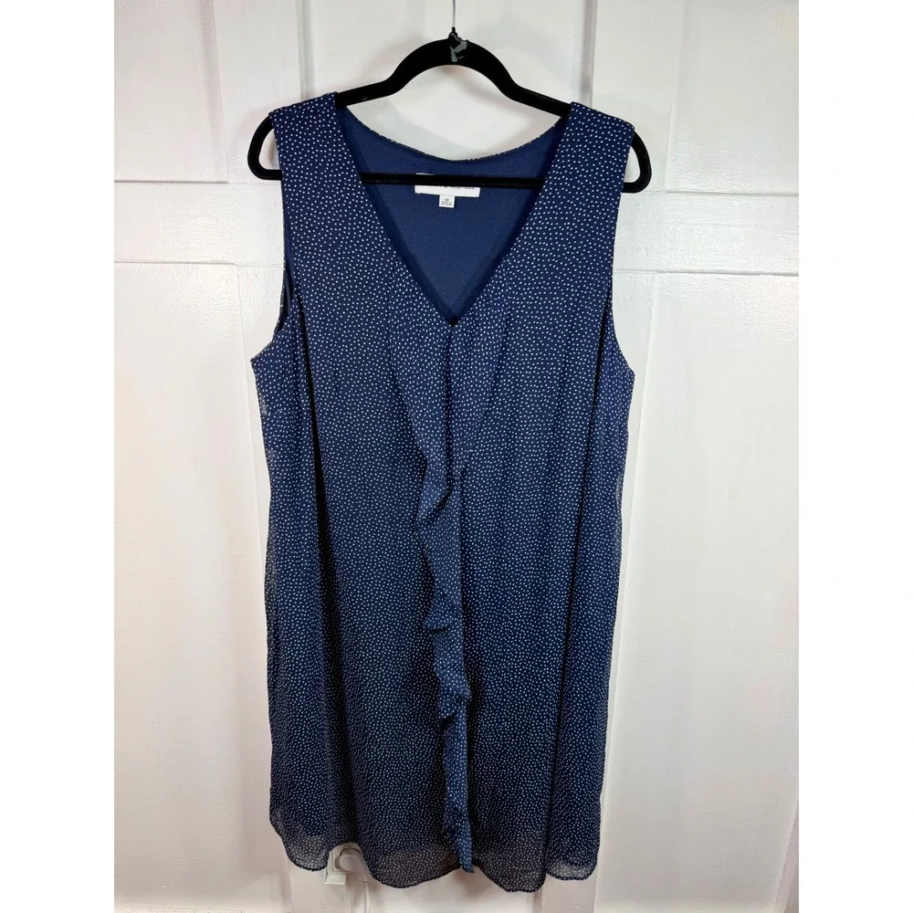 Emma & Michele Navy Blue Polka Dot Ruffle Front Sleeveless Shift Dress 2X - Picture 1 of 10